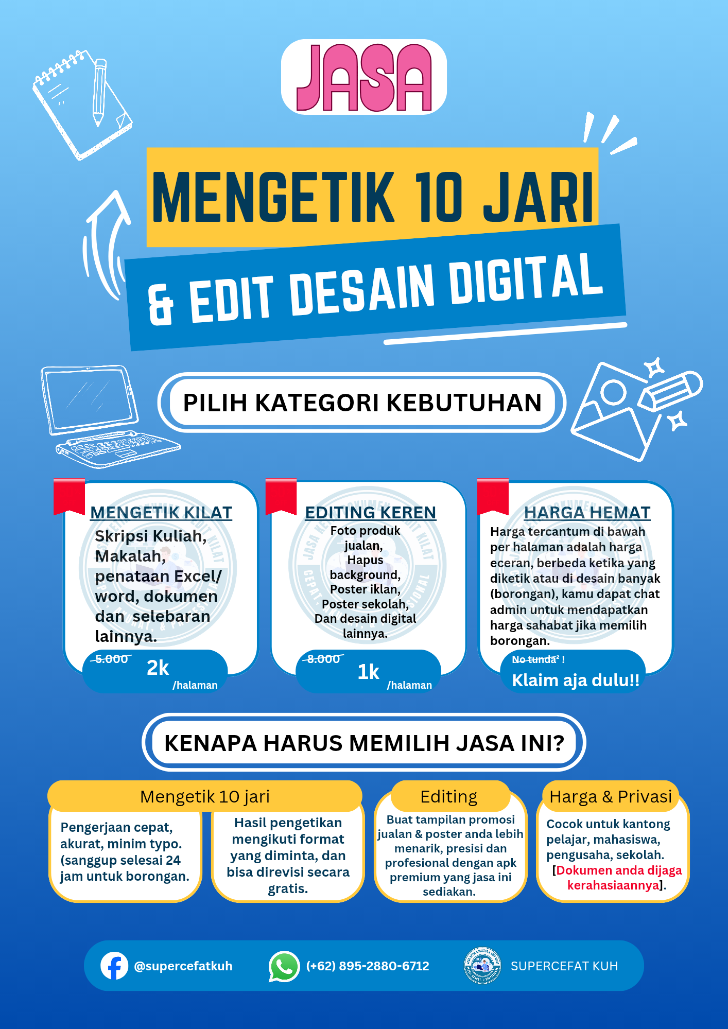 Mengetik 10 jari dan edit desain digital